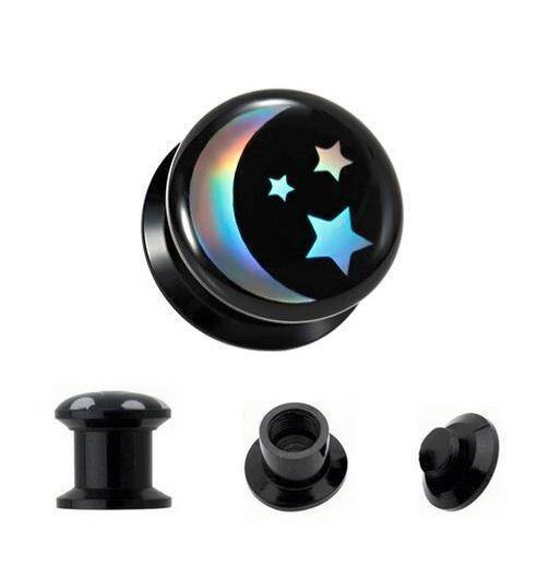 Acrylic  plug - moon stars night - PT-022