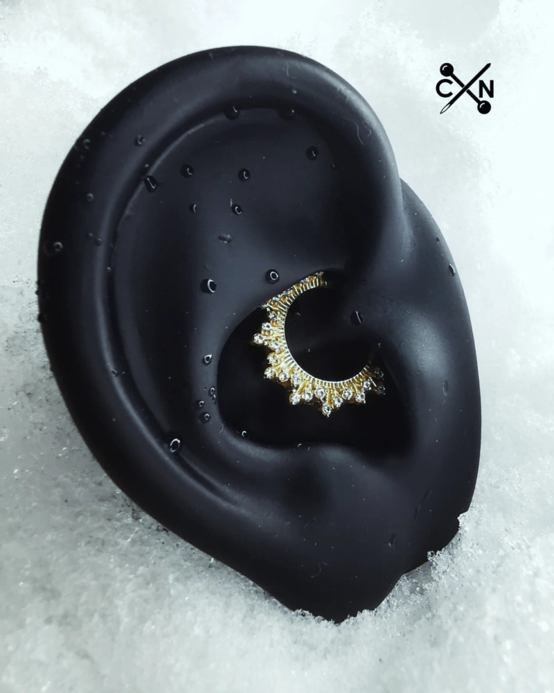 Piercing clicker with white zircons - gold - K-081