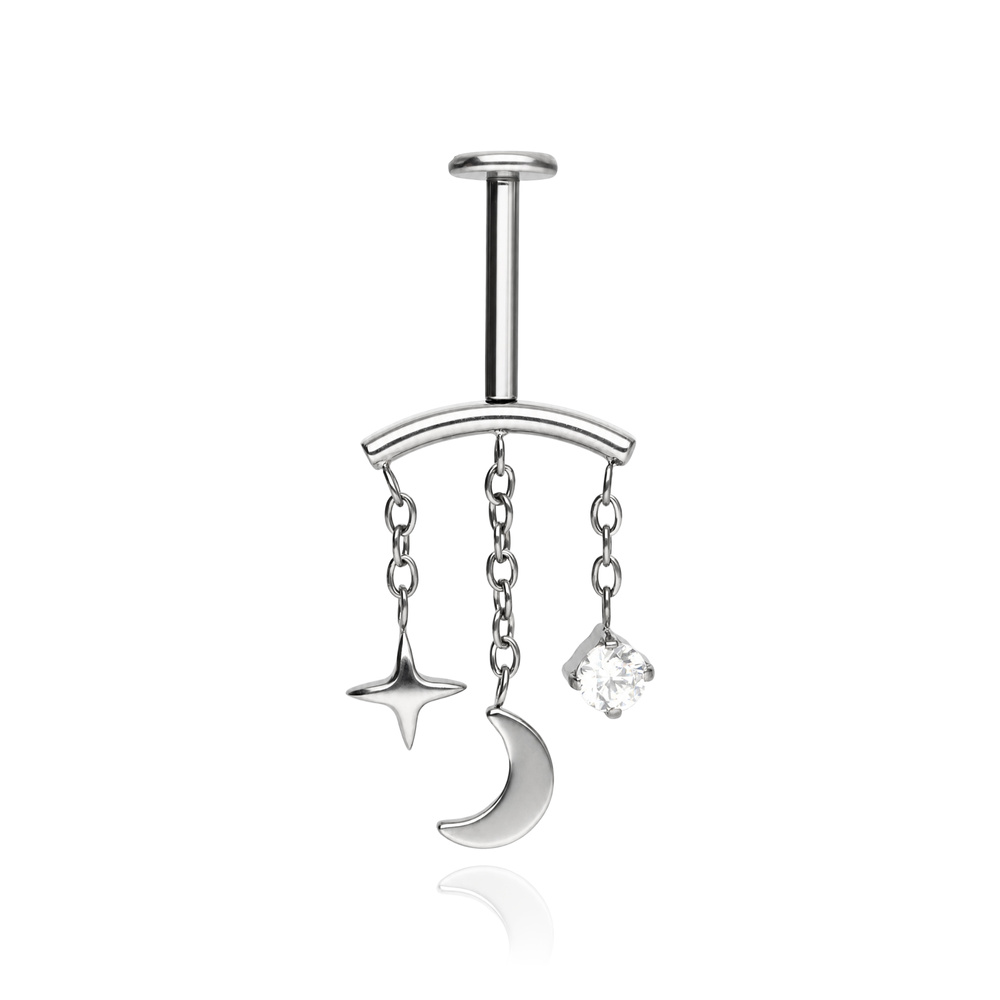 Titanium labret PUSH IN with a blue iridescent decoration - silver