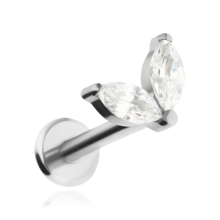 Titanium labret with white zircons - silver