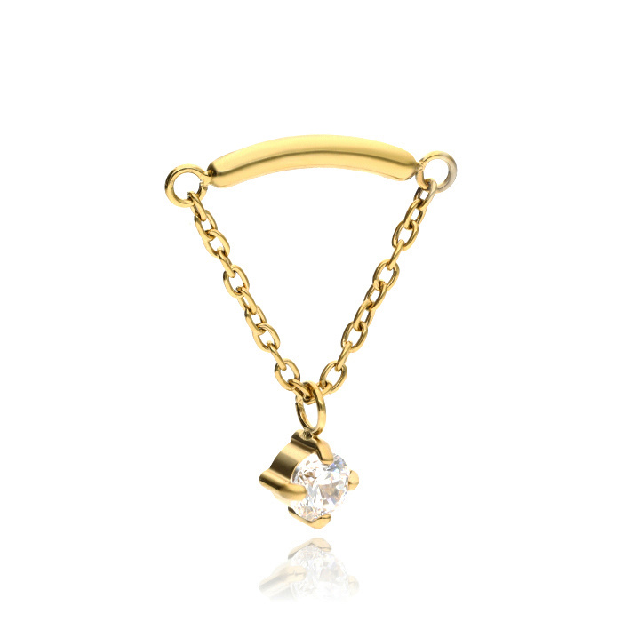 Titanium attachment with white zirconia and chain - gold - TNA-144