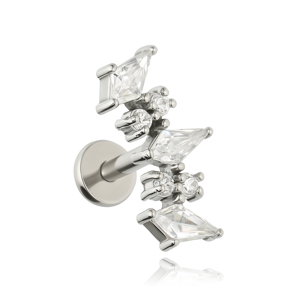 Kolczyk labret cluster z białymi cyrkoniami - srebrny - LGW-057