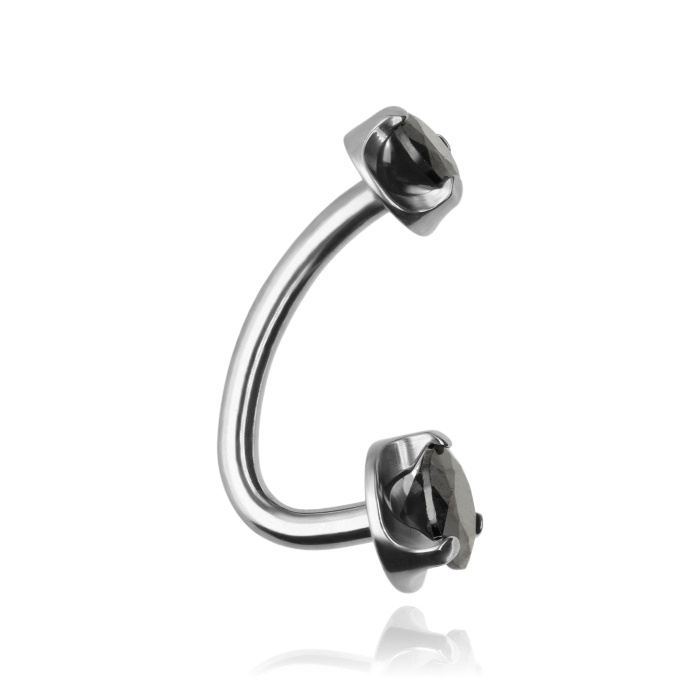 Titanium Belly button ring L-shape with black zirconias - TPP-043