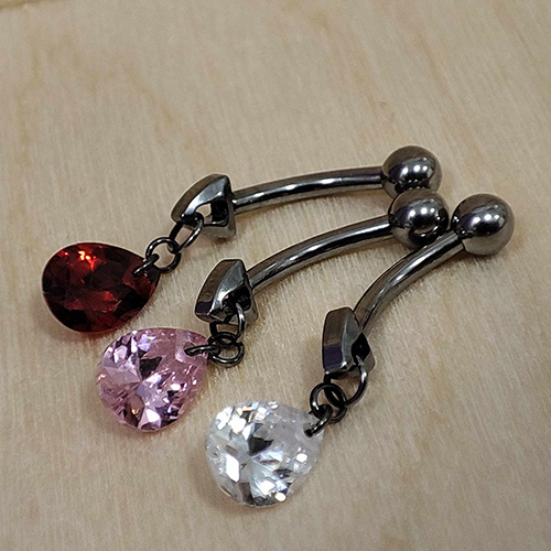 Titanium Belly button ring with white zirconia - TPP-042