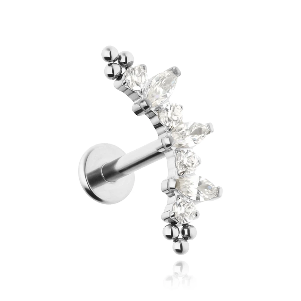 Titanium labret with white zircons - silver