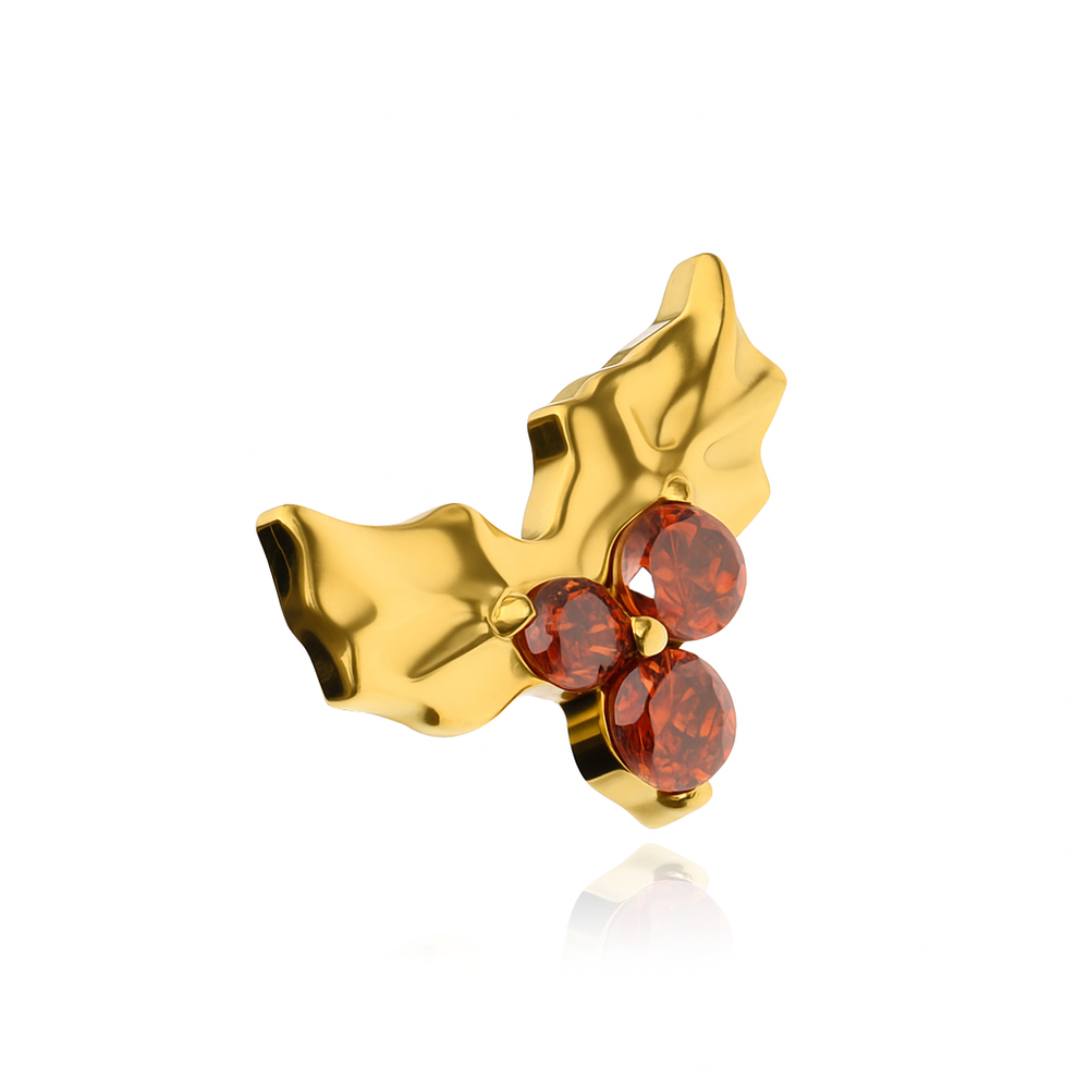 Titanium attachment leaves with red zircons - gold - TNA-217