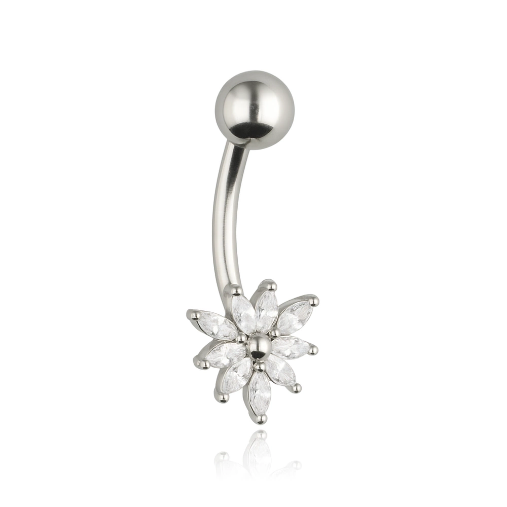 Silver Belly button ring with zircons - KP-035