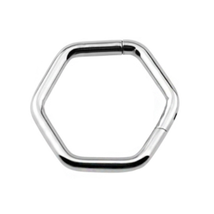 Titanium ring clicker silver hexagon - TK-068