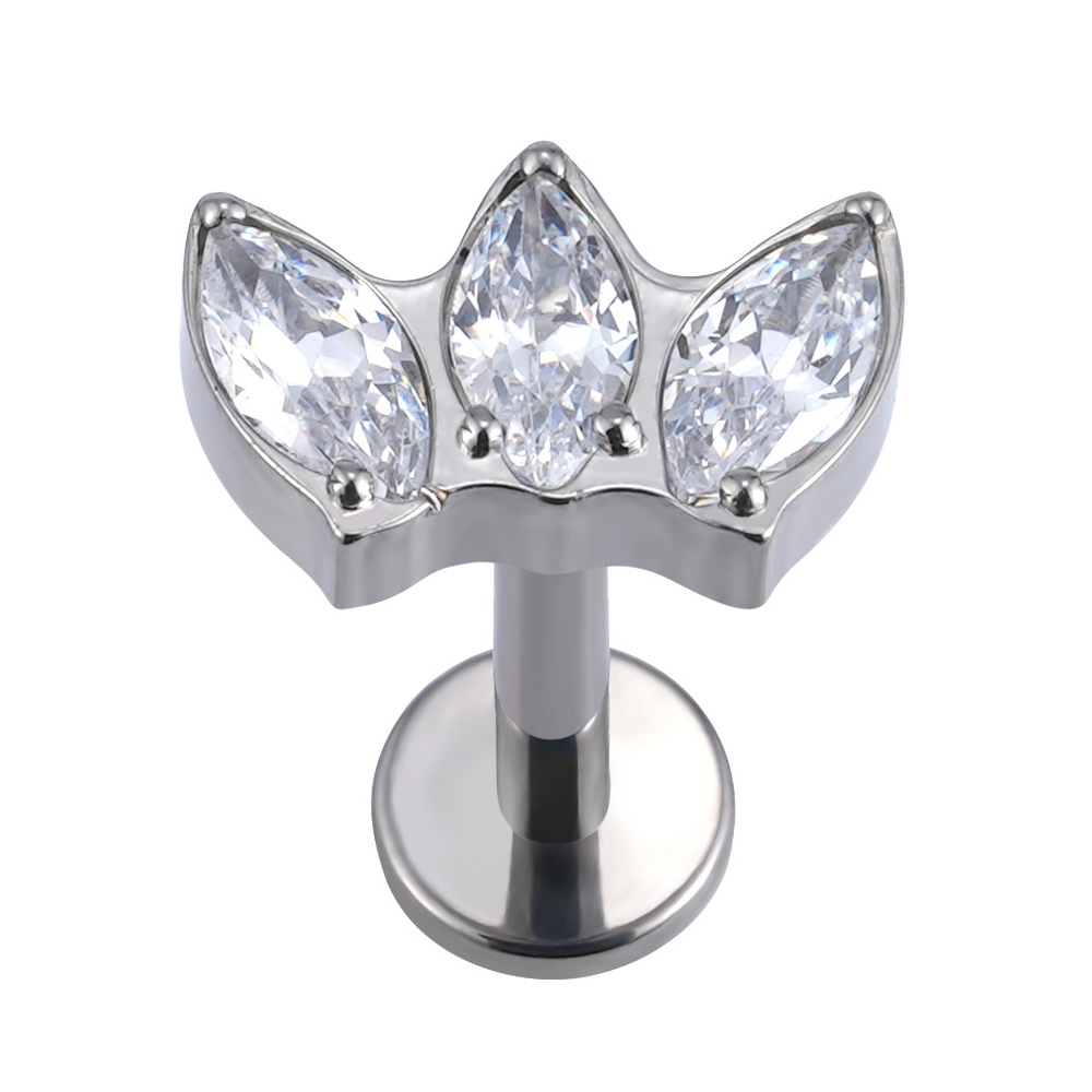 Titanium labret decorative - white zircons - TGW-081