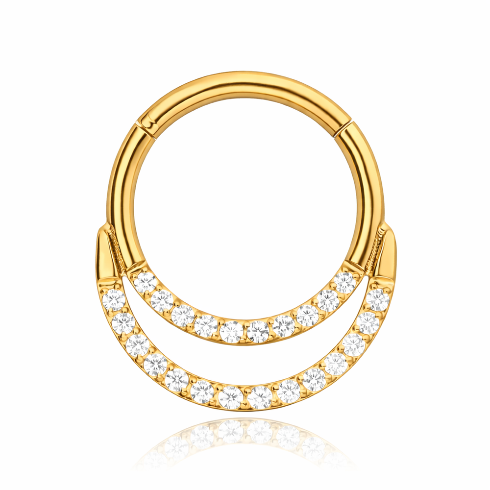 Titanium piercing ring clicker - white zirconia - gold - TK-046