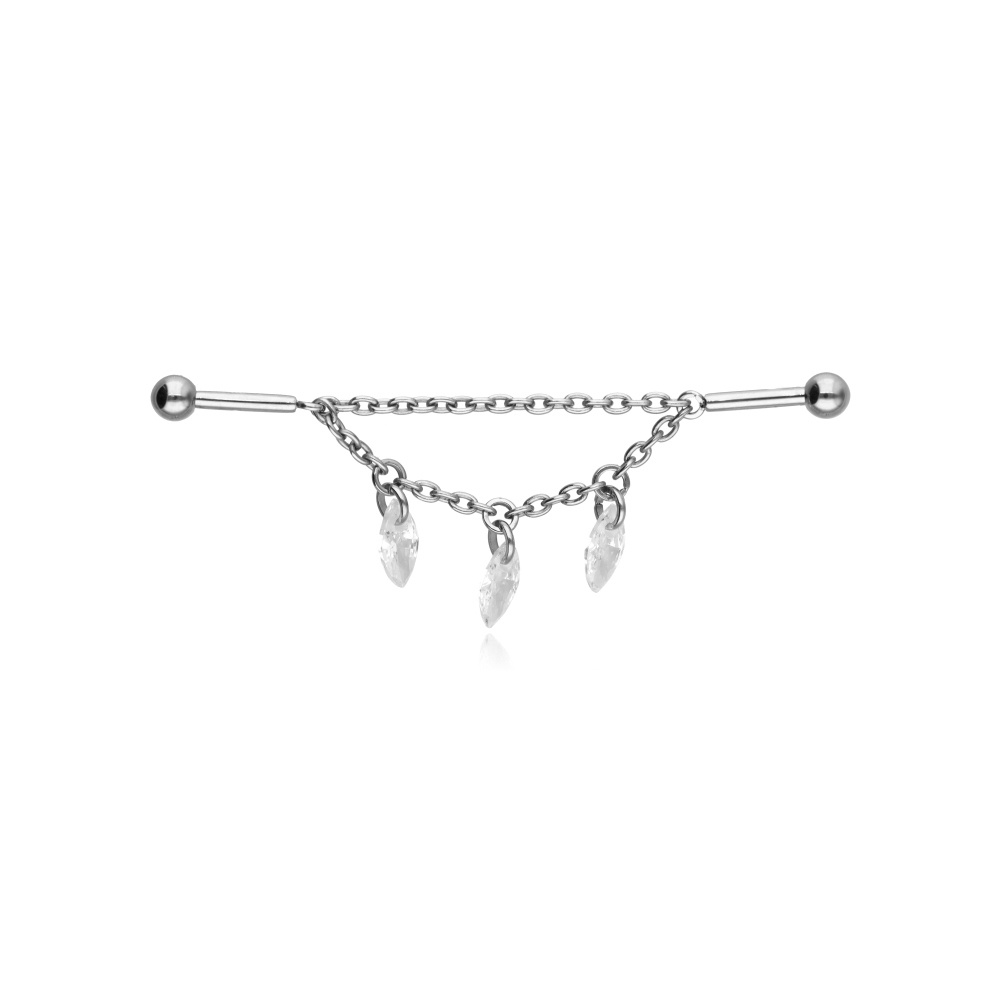 Titanium earring with chains and white zircons - silver - TSZ-013