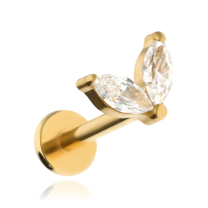 Titanium labret with white zircons - gold 