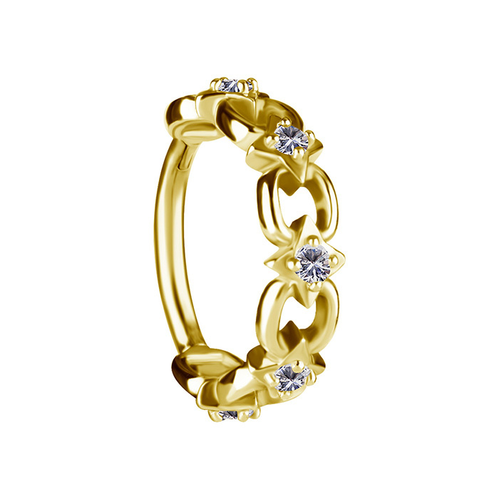 Piercing ring clicker decorative with white zircons - CoCr NF - gold - K-071