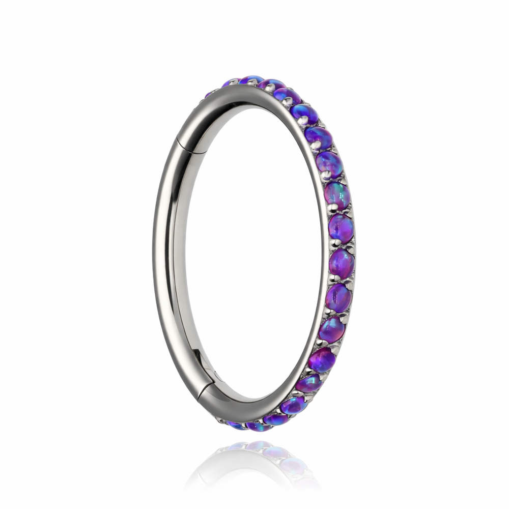 Titanium piercing ring clicker with purple opal OP52 - silver - TK-035