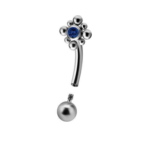 Titanium curved barbell - Premium Zirconia - silver and dark blue zirconia - TB-008