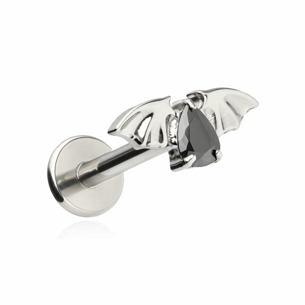 Titanium labret bat with black zirconia - silver