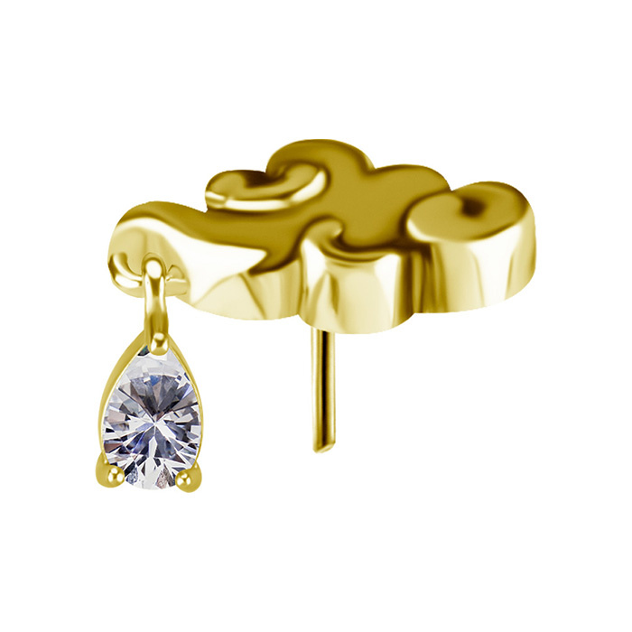 Nakrętka push in - chmura z białą cyrkonią  - CoCr NF - złoty - PI-009