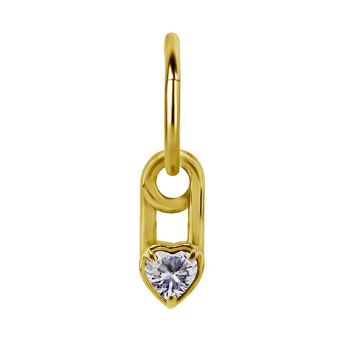 Charms - gold safety pin - white zirconia - D-017