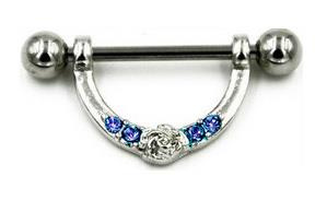 Rose nipple piercing with blue zircons - S-008