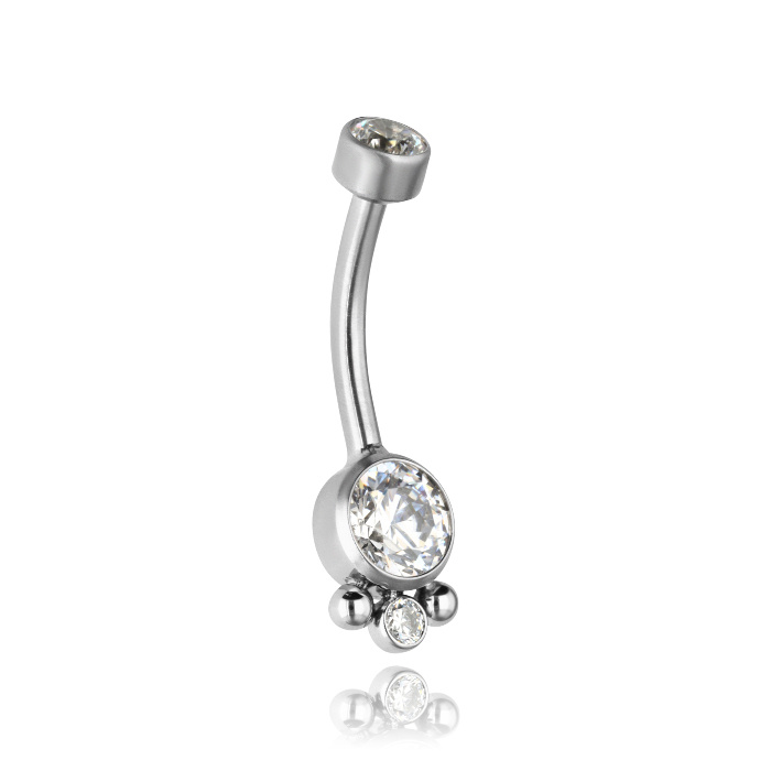 PREMIUM titanium navel earring with white zircons - TPP-044