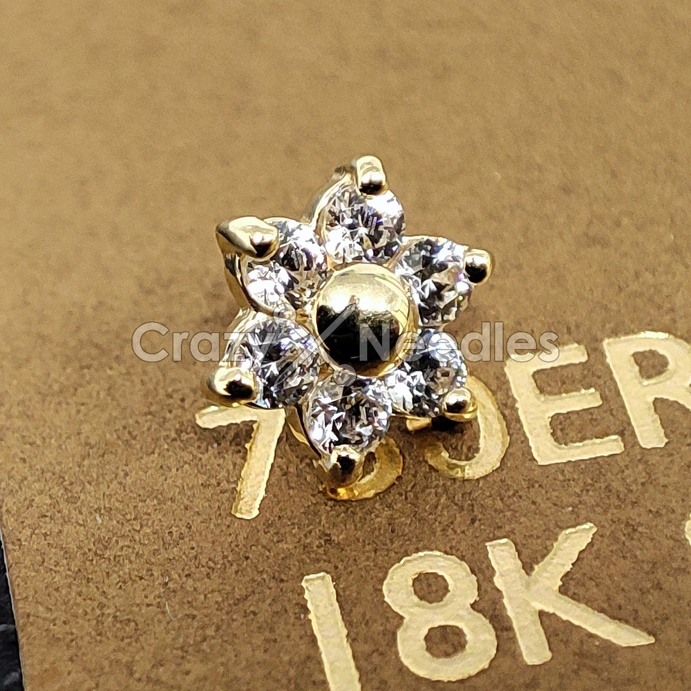 18K gold attachment for pins - gold flower with white zircons - GD18K-002