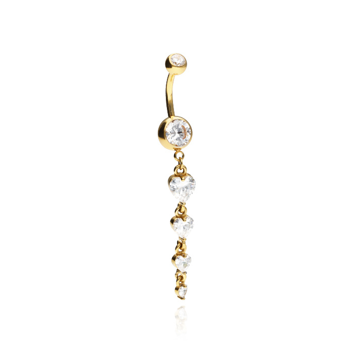 Belly button ring long - hearts - gold - KP-058