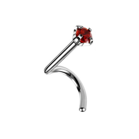Titanium nose screw with red zirconia - silver - TN-010