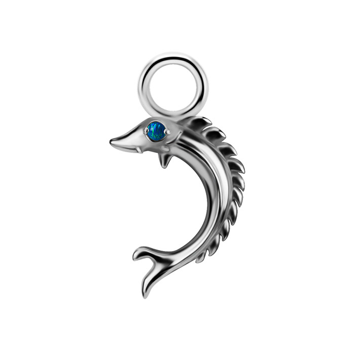 Charms - CoCr NF - green eye fish - silver - D-094