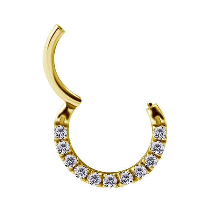 Piercing ring clicker - 18K gold with white zircons - GD18K-031