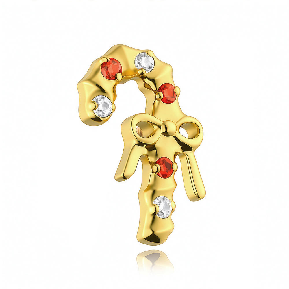 Titanium attachment christmas stick with zircons - gold - TNA-222