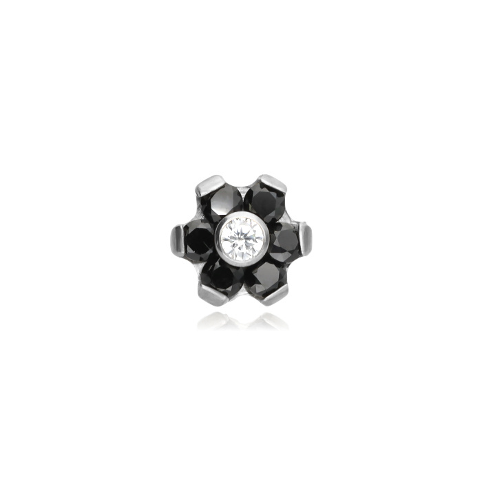 Titanium attachment flower with black and white zirconia - silver - TNA-059