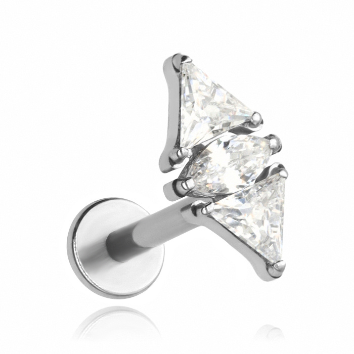 Titanium labret with white zircons - silver