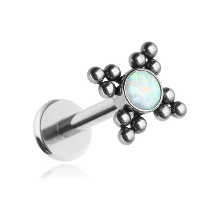 Titanium labret with opal OP18 - silver