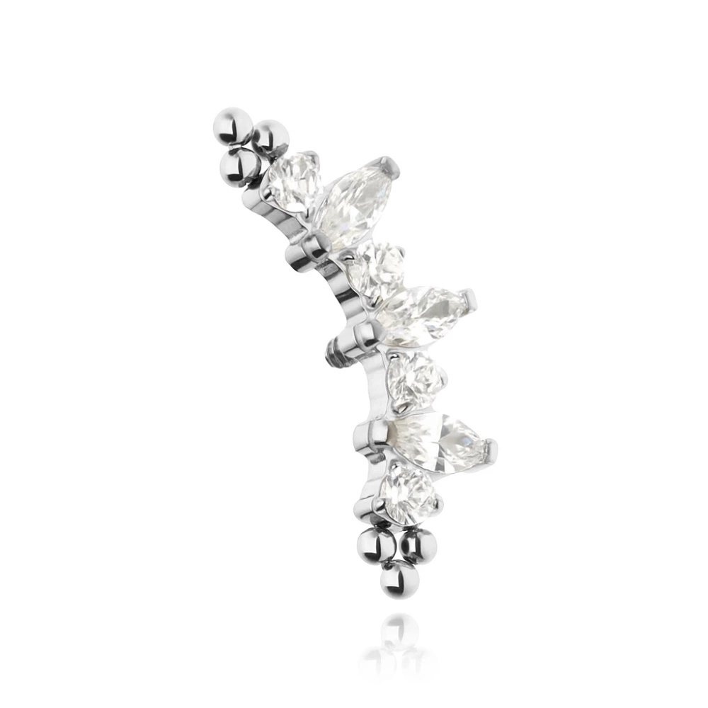 Titanium attachment cluster with white zircons - silver - TNA-037