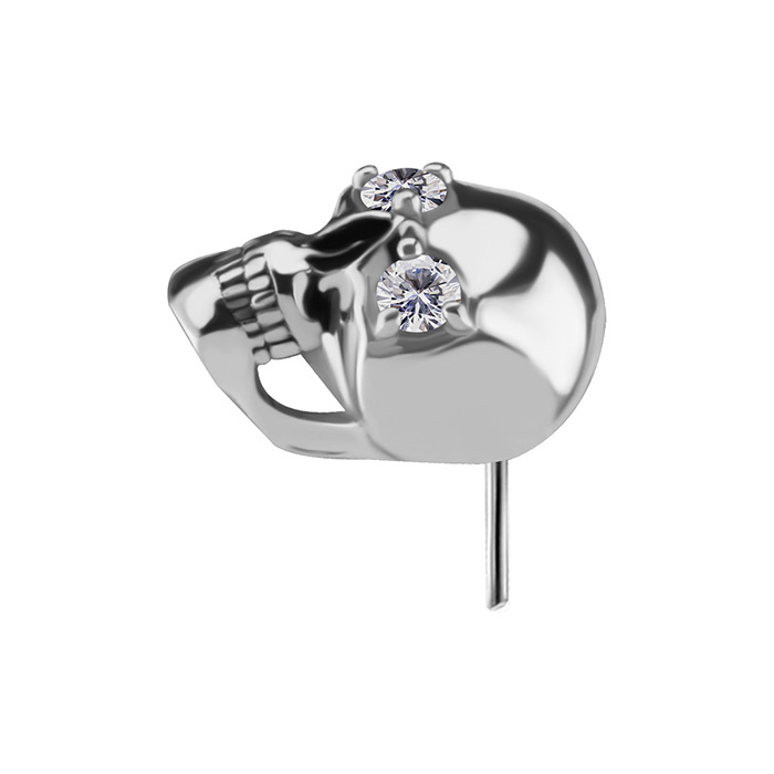 Nakrętka push in - czaszka z białymi cyrkoniami - CoCr NF - srebrny - PI-014