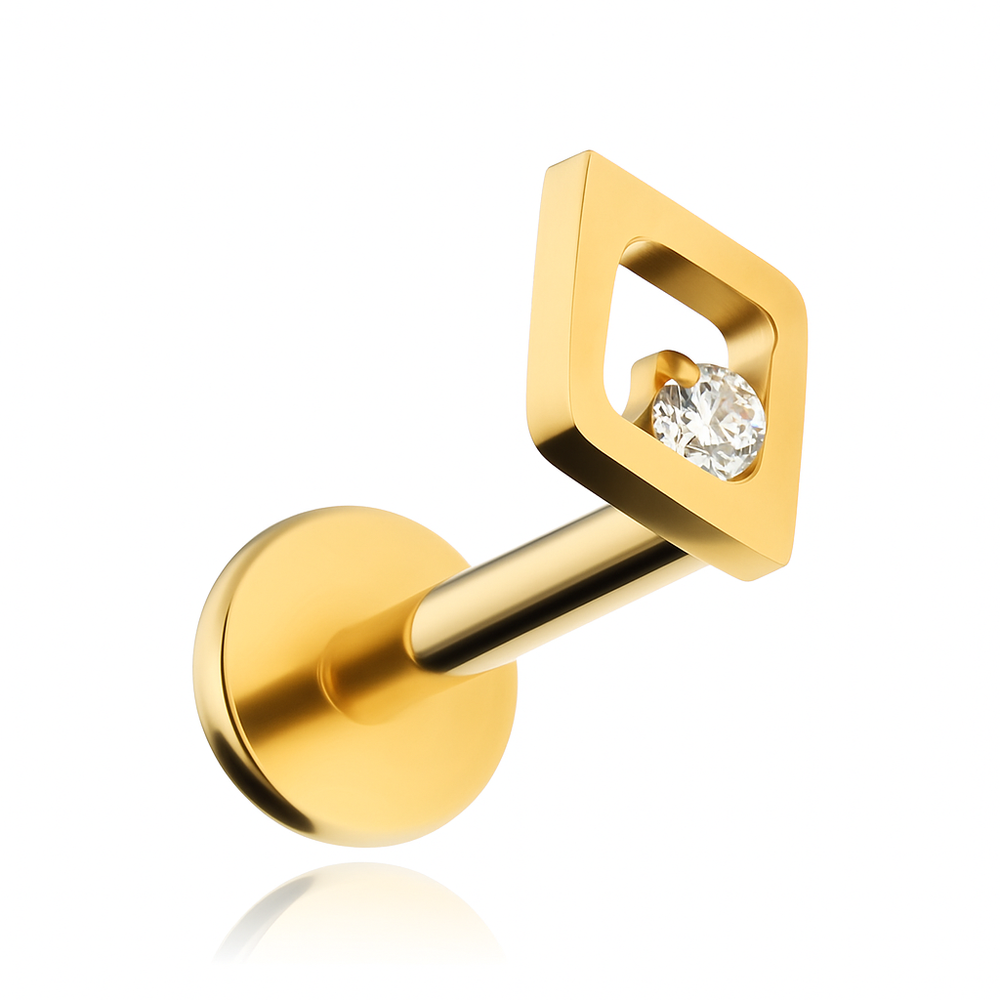 Titanium labret rhombus with white zirconia - gold