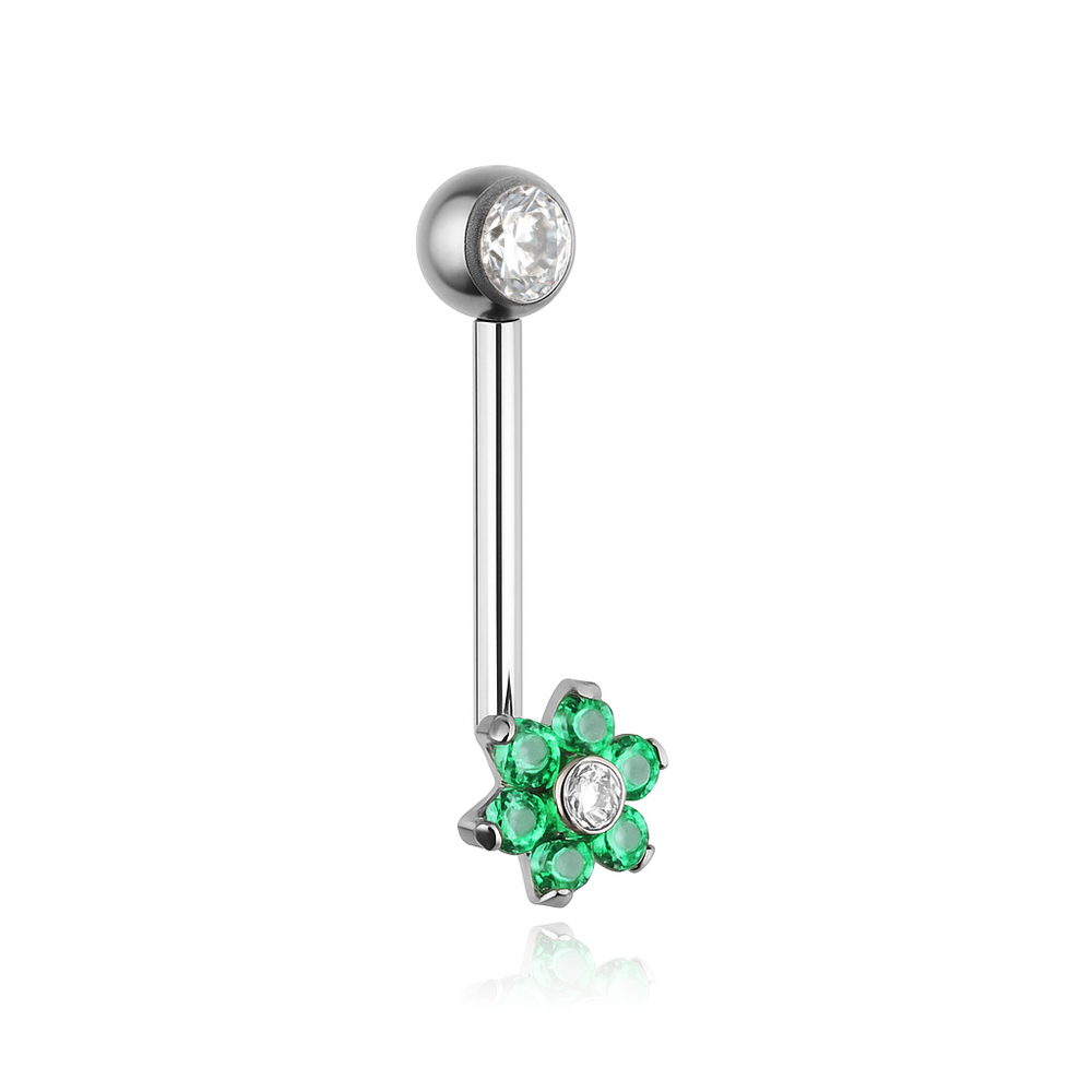 CHRISTINA L flower intimate titanium earring with green and white zircons - TI-002