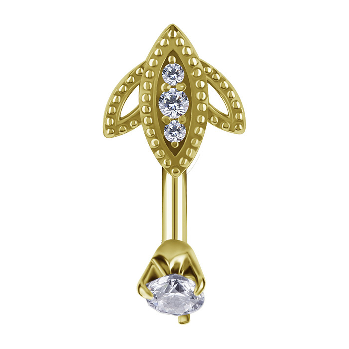 Belly button ring with white cubic zirconia - gold - KP-015