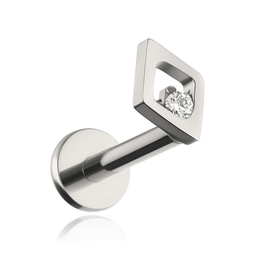 Titanium labret rhombus with white zirconia - silver