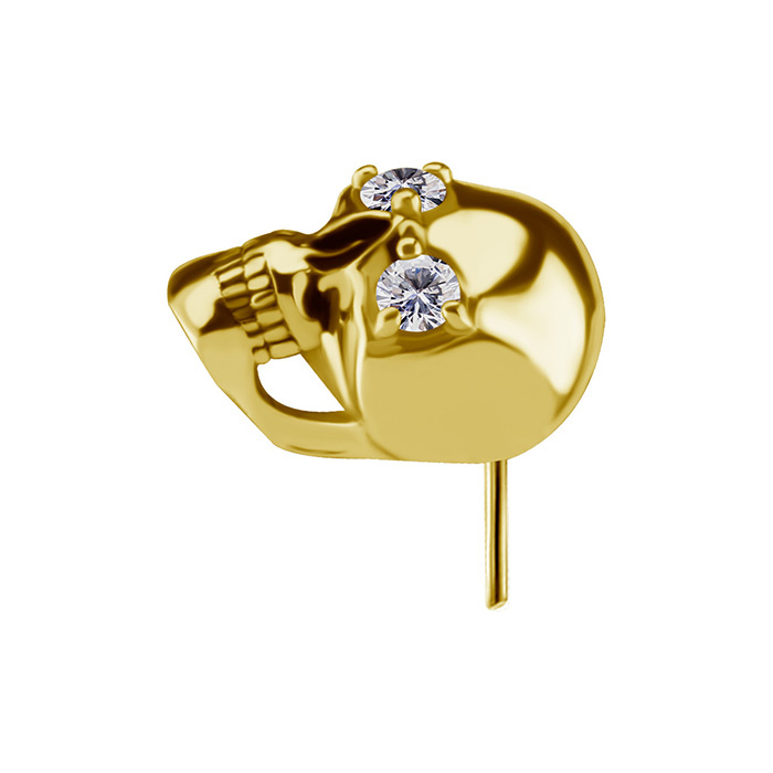 Nakrętka push in - czaszka z białymi cyrkoniami - CoCr NF - złoty - PI-014