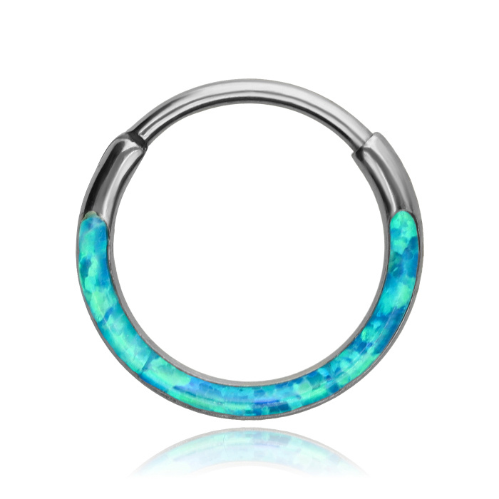 Titanium piercing ring clicker with opal op73 - TK-092