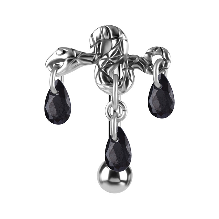 Belly button ring Hose with black cubic zirconia - silver - KP-051