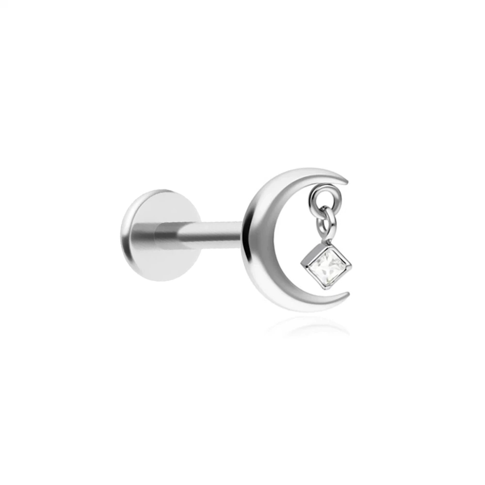 Titanium labret moon with white zirconia - silver