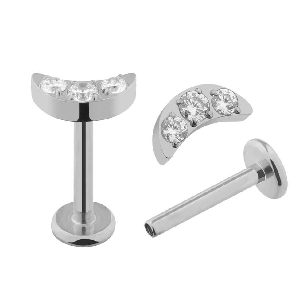 Titanium labret moon - white zircons - TGW-085