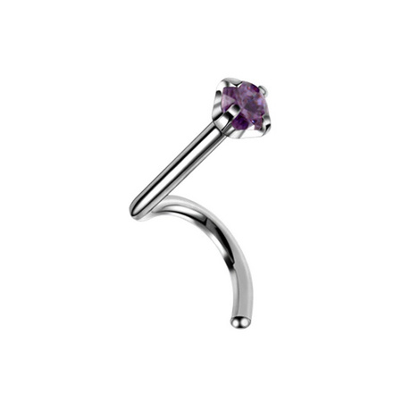 Titanium nose screw with purple zirconia - silver -TN-010