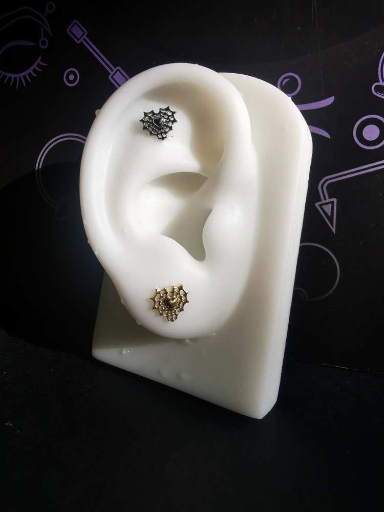 Titanium labret heart spiderweb - silver - TGW-143