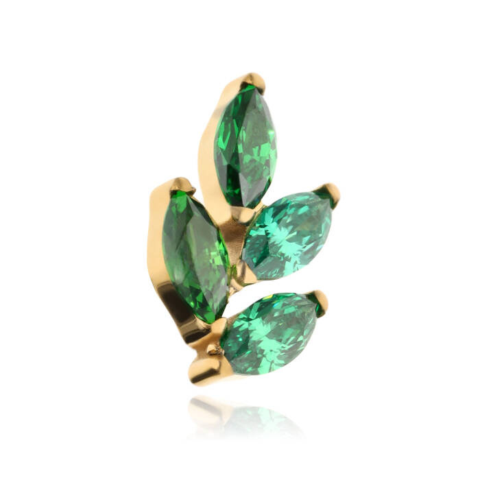 Titanium attachment leaves with green zircons - gold - TNA-091