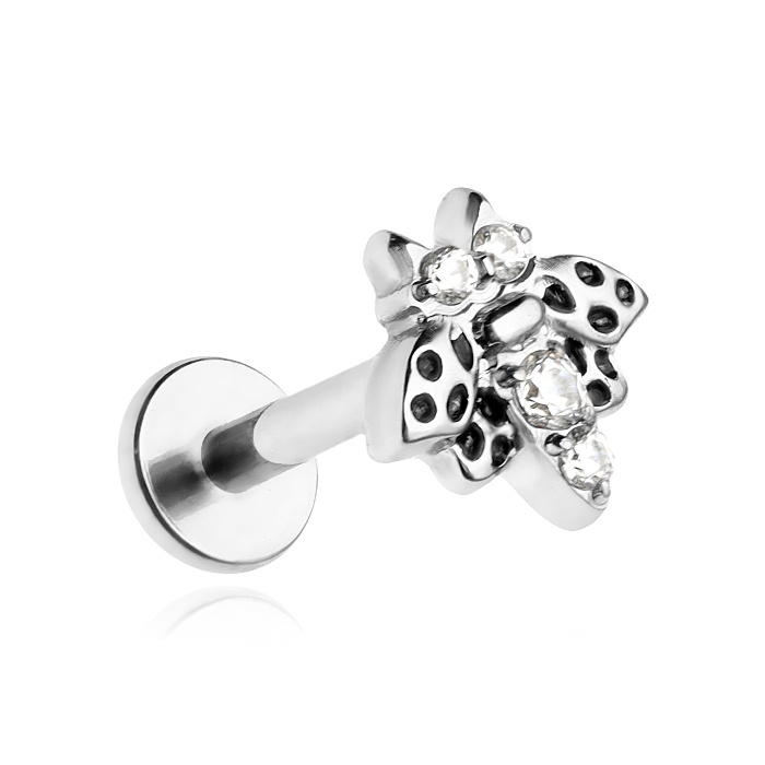 Titanium labret earring bee - silver - TGW-139