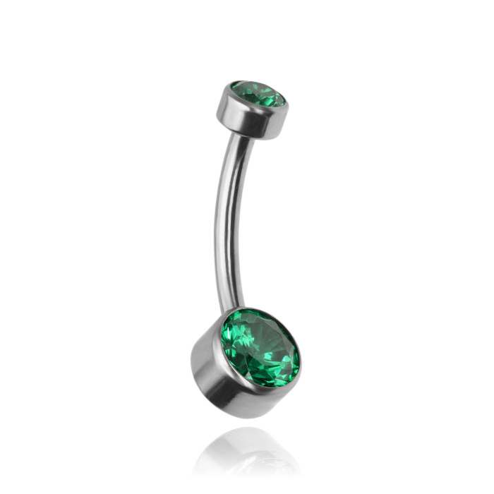 Titanium belly button ring - green zirconia - TPP-038