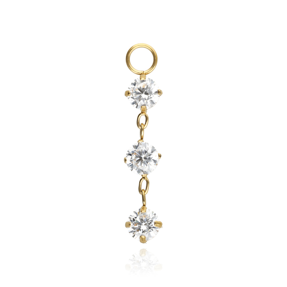 Titanium charm necklace with white zirconia stones - gold - D-100